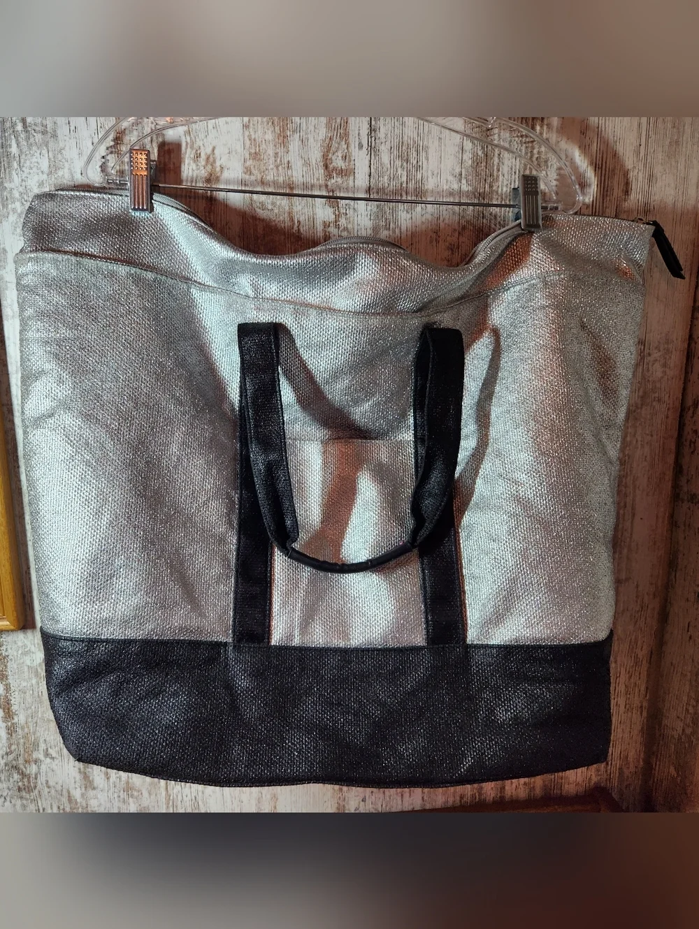 Victoria's Secret Silver and Black Shimmer Large Tote Bag